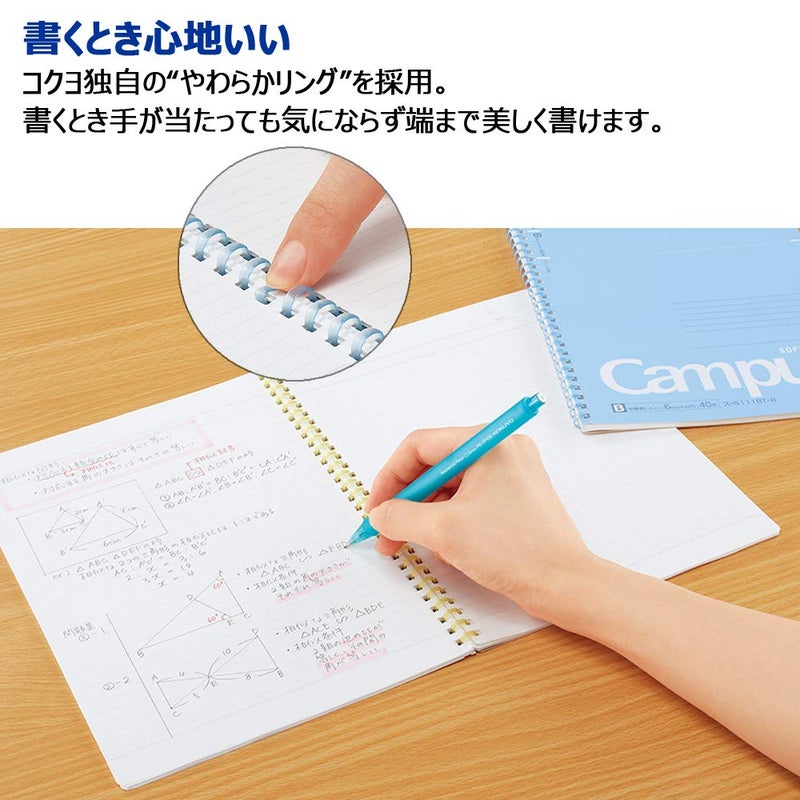 Kokuyo Campus Soft Ring Notebook  Semi-B5  B 6mm Dot Ruled  34 Lines  40 Sheets  Green  Set of 2  Japan Import (SU-S111BT-G) - Image 4